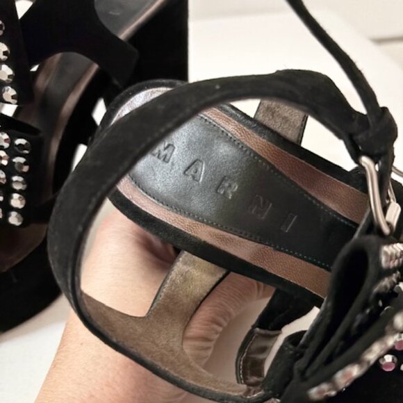 Marni Black Suede Platform Heels with Rhinestone Bows - Picture 5 of 5